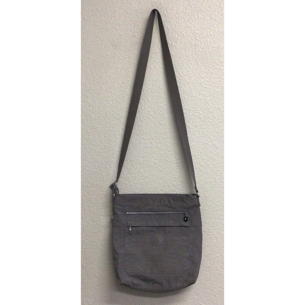 Kipling Large Nylon Crossbody Bag Purse Adjustable Strap Gray